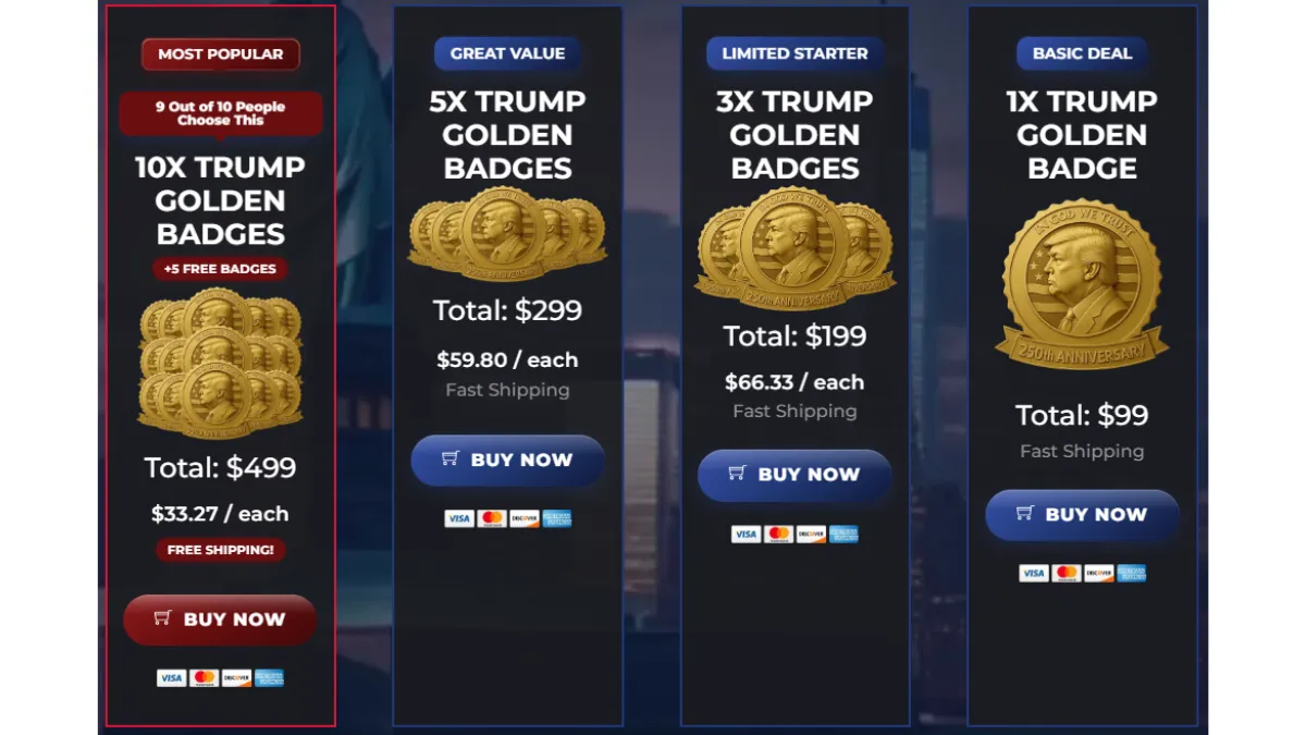 Trump 250th Anniversary Golden Badge Price